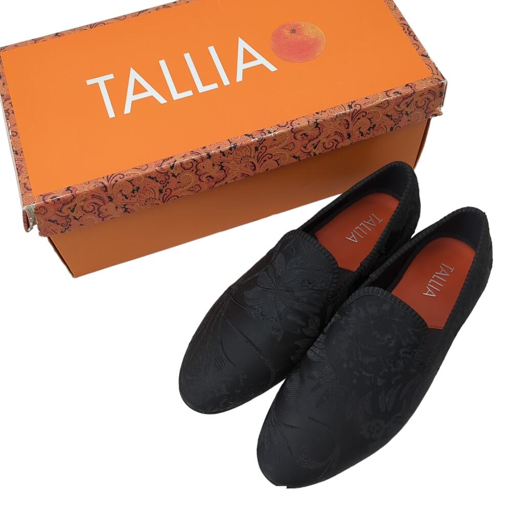 Tallia‎ Men's Enrico Embossed Satin Smoking Slippers Black Loafers Size 8.5